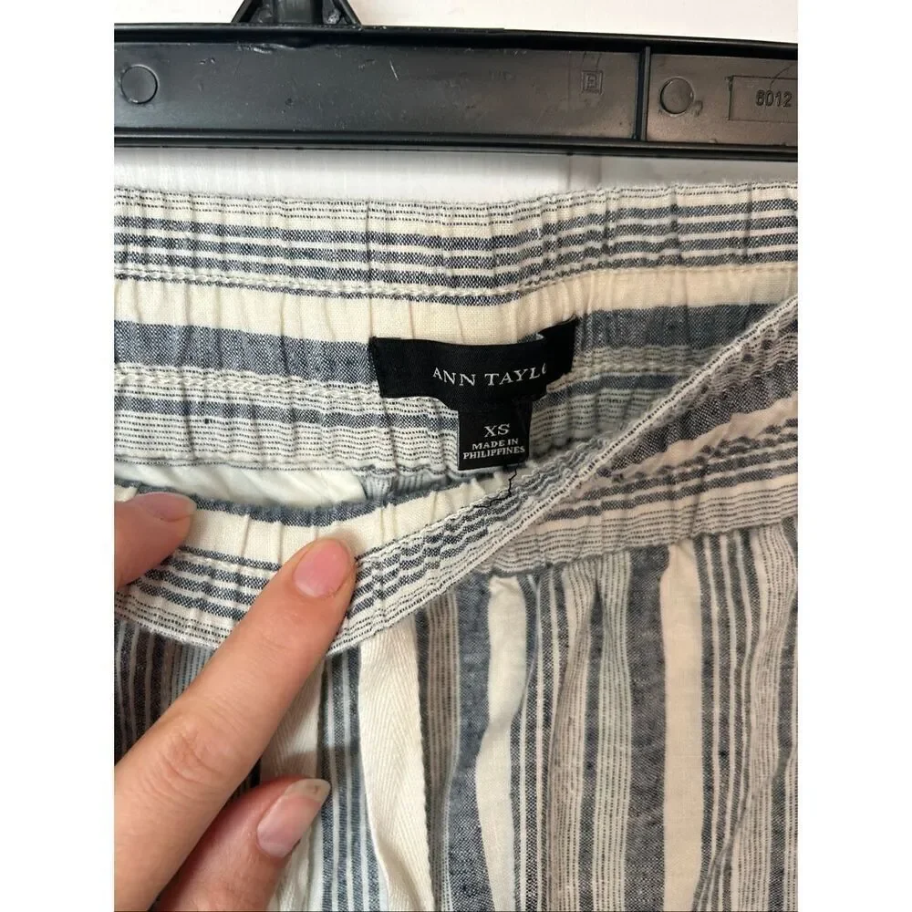Ann Taylor linen stippled pants beach attire size xs blue and white